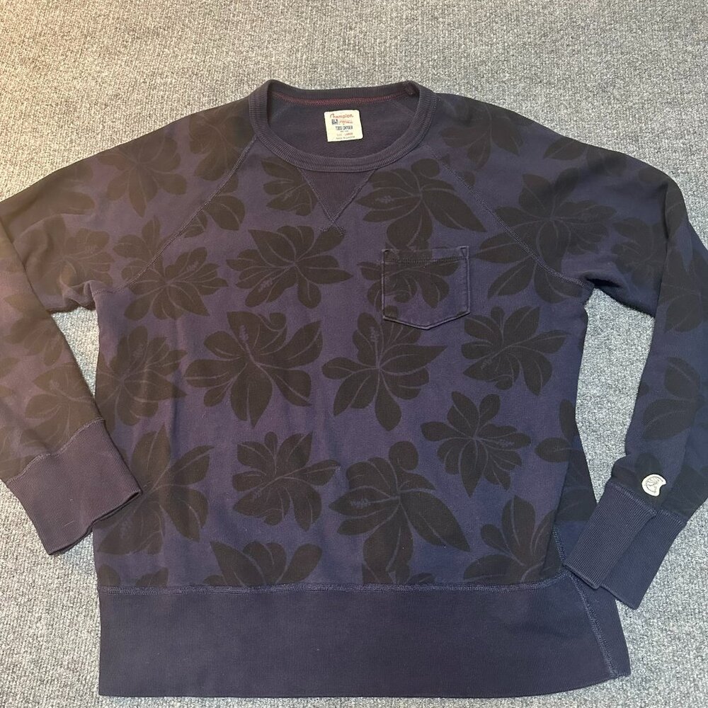 Todd Snyder x Champion Crew Neck Sweater Blue Floral Print Mens Large Rare